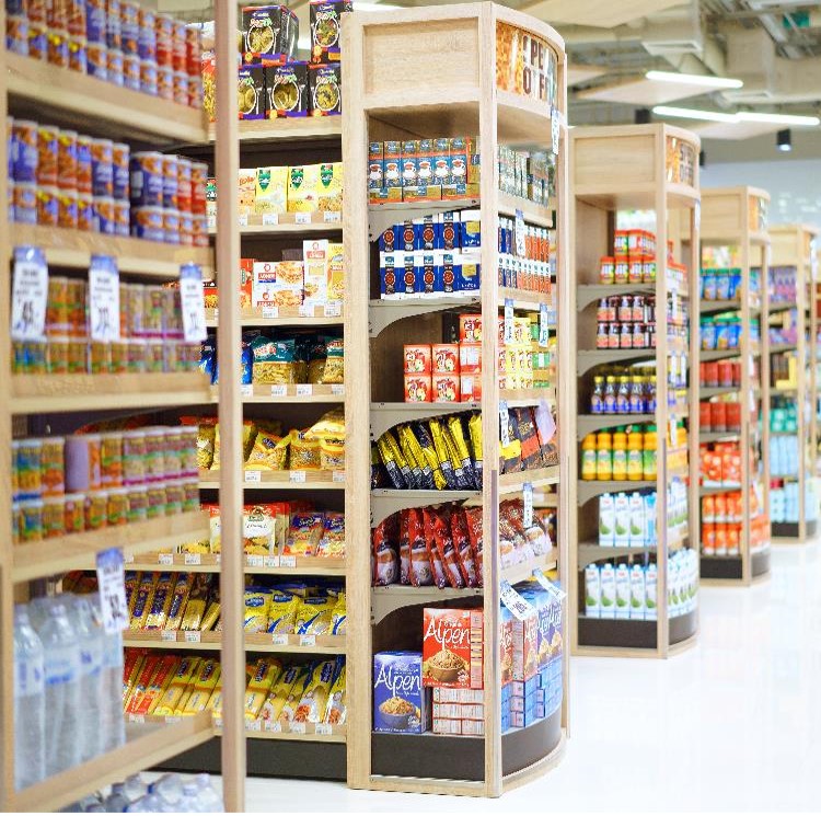 Supermarket shelves and floor